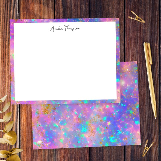 Modern guld eldopal stens personlig brevpapper anteckningskort (Front/Back)
