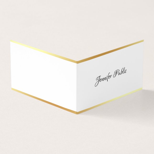 Modern Guld Elegant Handskrift Enkel Mall Visitkort (Utsida)