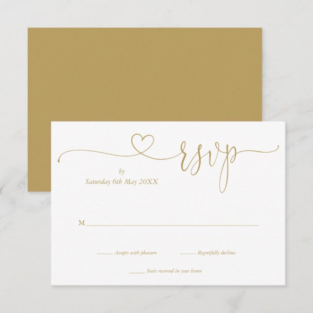 Modern Guld Elegant Skrift Hjarta OSA Kort (Fram/baksida)