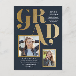 Modern guld examensfoto examensinbjudan vykort