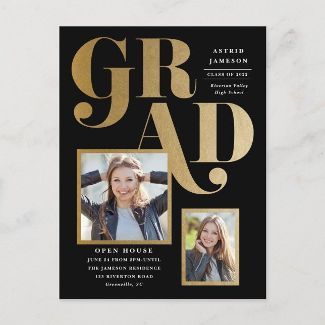 Modern guld examensfoto examensinbjudan vykort (Framsida)