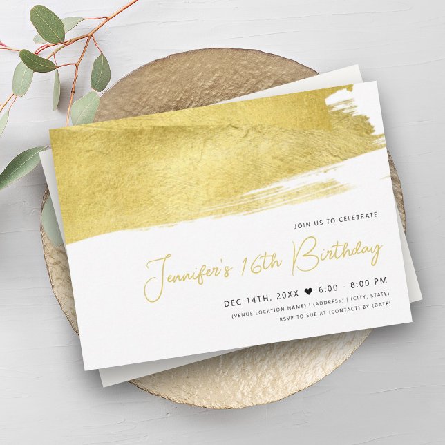 Modern Guld Faux Foil Paint Sweet 16 Inbjudningar (Modern Gold Faux Foil Paint Sweet 16 Invitation)