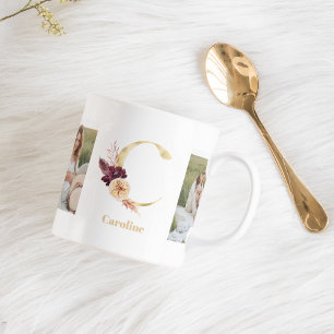 Modern Guld Flower Brev C   Två fotomonogram Kaffemugg