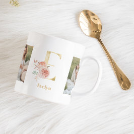 Modern Guld Flower Brev E | Två fotomonogram Kaffemugg