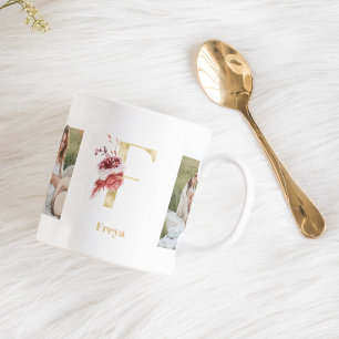 Modern Guld Flower Brev F   Två fotomonogram Kaffemugg