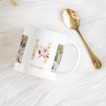 Modern Guld Flower Brev H | Två fotomonogram Kaffemugg<br><div class="desc">Modern Guld Flower Brev H | Två fotomonogram</div>