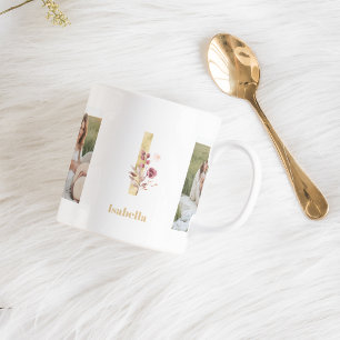 Modern Guld Flower Brev I   Två fotomonogram Kaffemugg