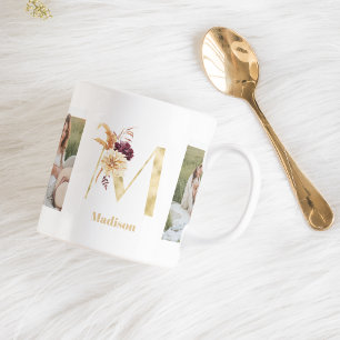 Modern Guld Flower Brev M   Två fotomonogram Kaffemugg