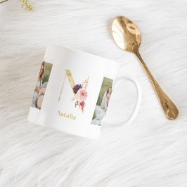 Modern Guld Flower Brev N | Två fotomonogram Kaffemugg