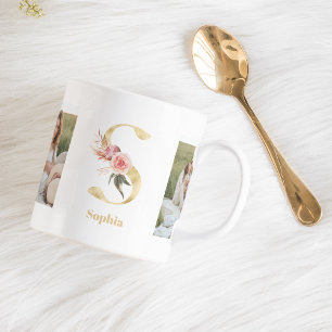 Modern Guld Flower Brev S Två fotomonogram Kaffemugg