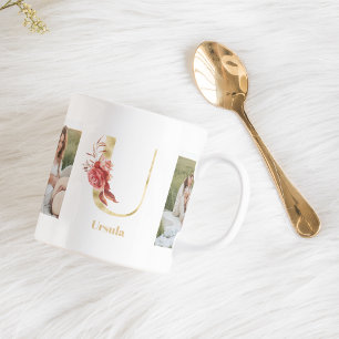 Modern Guld Flower Brev U Två fotomonogram Kaffemugg