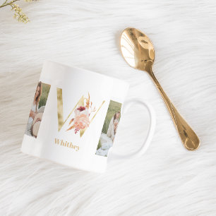 Modern Guld Flower Brev W   Två fotomonogram Kaffemugg