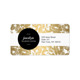 Modern Guld Flowers Black Circle-adressetikett Adressetikett