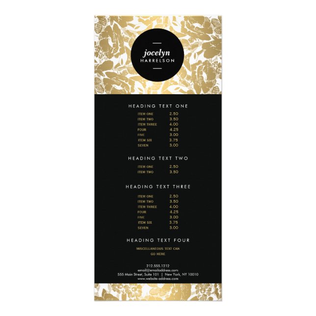 Modern Guld Flowers Black Circle II-rackkort Reklamkort (Framsidan)