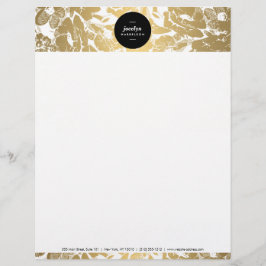 Modern Guld Flowers Black Circle Letterhead Brevhuvud