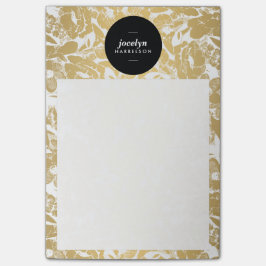 Modern Guld Flowers Black Circle Post-it Block