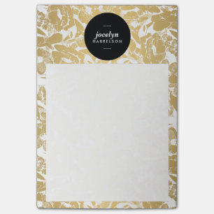 Modern Guld Flowers Black Circle Post-it Block