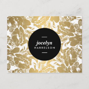 Modern Guld Flowers Black Circle Postcard Vykort