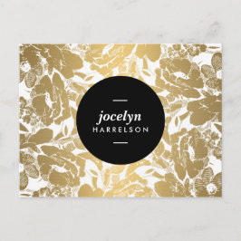 Modern Guld Flowers Black Circle Postcard Vykort