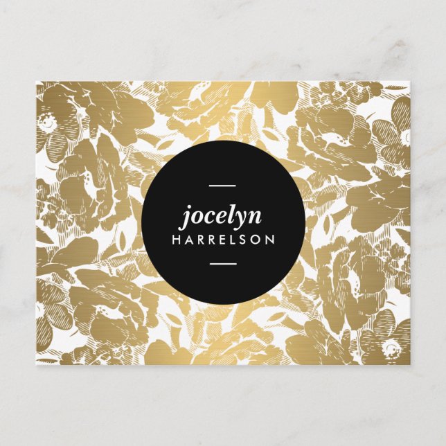 Modern Guld Flowers Black Circle Postcard Vykort (Framsida)