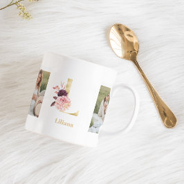 Modern Guld Flowers Brev L | Två fotomonogram Kaffemugg