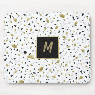 Modern Guld Foil Marble Terrazzo Mönster Monogram Musmatta