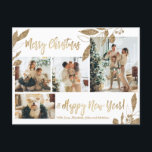 Modern Guld Foliage 4 Photo Collage jul Vykort<br><div class="desc">Elegant, Modern Guld och Vitt botaniskt Löv 4 Photo Collage God jul Helgdag Postcard. Denna festiva, imalistiska, viskösa 4 (4) fotobrevmall med helgdag innehåller ett söt fotokollage, faux guld foil botaniska löv, vinbär och säger God jul och Gott nytt år! Texten "God jul och Gott nytt år" hälsning är skriven...</div>