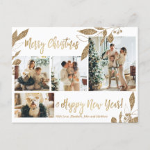 Modern Guld Foliage 4 Photo Collage jul
