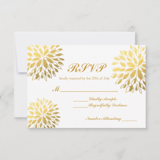 Modern guld folie blommig modern RSVP bröllopskort OSA Kort (Framsida)