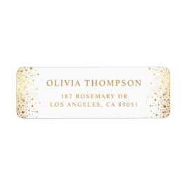 Modern guld folie konfetti prickar vit bröllop returadress etikett