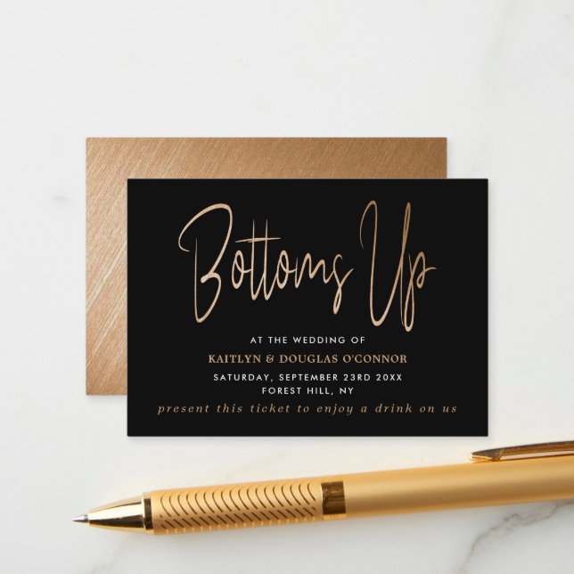 Modern Guld Folie Script Gratis Drinkbiljett Tilläggskort (Fram/Back In Situ)