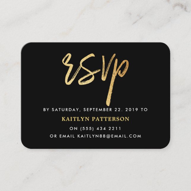 Modern guld folie script RSVP Tilläggskort (Framsida)