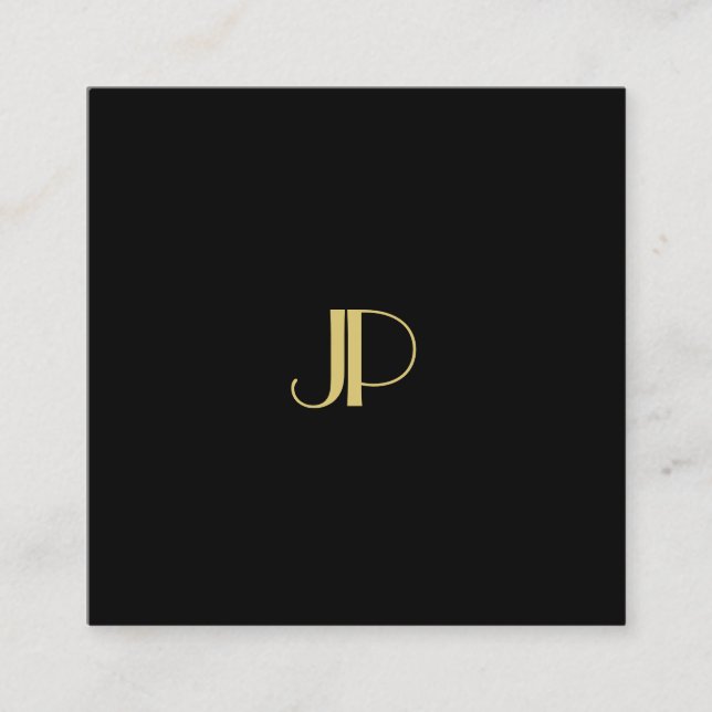 Modern Guld för monogram för Trendig Elegant Fyrkantigt Visitkort (Framsida)