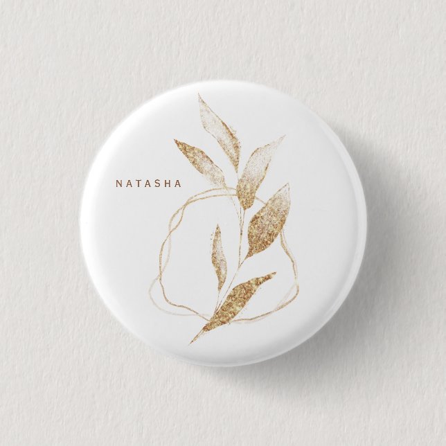 Modern Guld Form Botanisk Blad Brudtärna Knapp (Framsida)