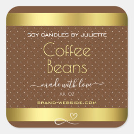 Modern Guld-förpackningsetikett Brunt kaffebönor Fyrkantigt Klistermärke