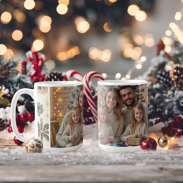 Modern Guld fotofotot Snöflingor mönster Kaffemugg (Modern Gold photo Snowflakes pattern Coffee Mug)