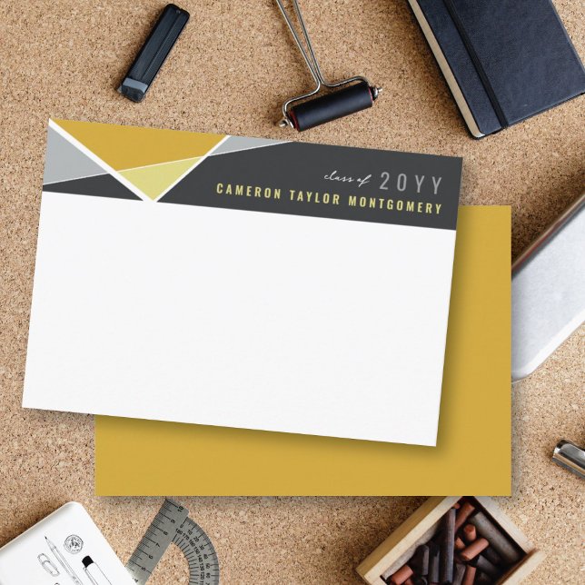 Modern Guld Geometric Block Criss Kor Studenten Tack Kort (Modern Gold Geometric Color Blocks Criss Cross Graduation Thank You Card @ zazzle.com/color_therapy)
