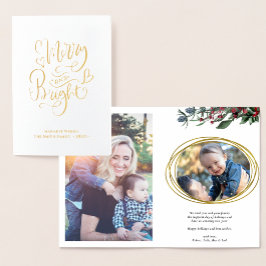 Modern Guld Geometric Circle Red Holly Berries Folierat Kort