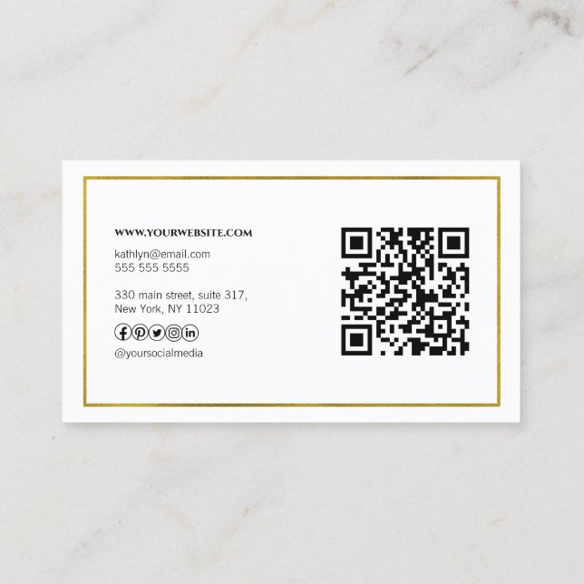 Modern Guld Geometric QR Code Professionell Visitkort (Baksida)
