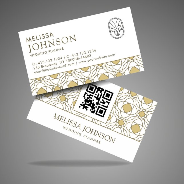 Modern Guld Geometrisk Bröllopsplanerare QR Affärs Visitkort (Skapare uppladdad)