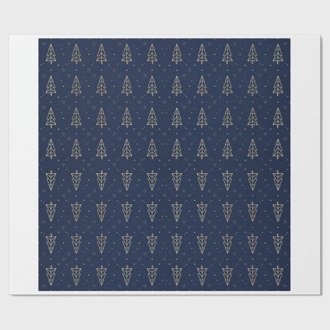 Modern guld geometrisk julgran marinblå presentins presentpapper (Platt)