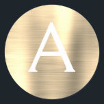 Modern Guld Girly Metallic Monogram Runt Klistermärke<br><div class="desc">Modern Guld Faux Girly Metallic Stainless Steel Foil Elegant Sticker. Det här klistermärket kan anpassas så att det omfattar ditt första och första namn för en gåva till paket.</div>