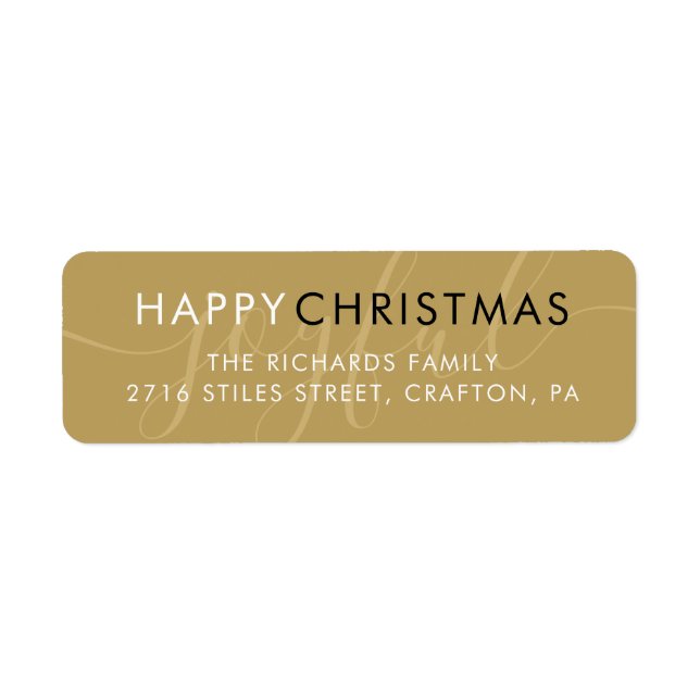 Modern guld glädjerik glad jul returadress etikett (Framsidan)
