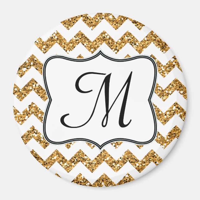 Modern Guld Glitte Chevron Monogram Initial Magnet (Framsidan)