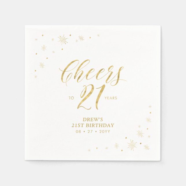 Modern Guld Glitter 21-årsfest Pappersservett (Framsidan)