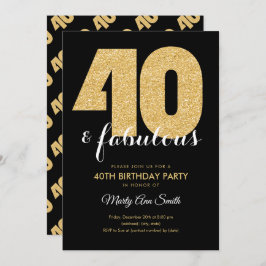 Modern Guld Glitter 40 & Fabulous Födelsedagsfest Inbjudningar