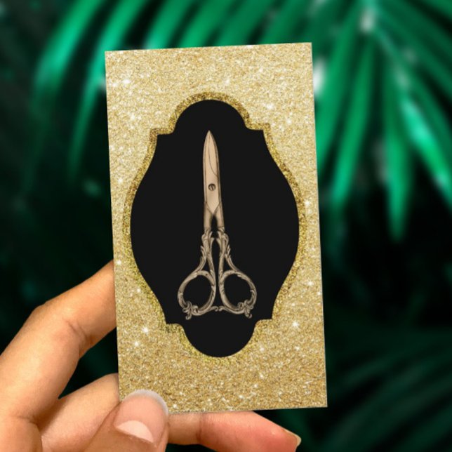 Modern Guld Glitter Antique Scissor Hair Stylist Visitkort (Skapare uppladdad)