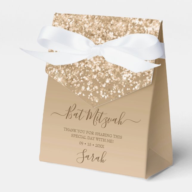 Modern Guld Glitter Bat Mitzvah Presentaskar (Framsidan Sidan)