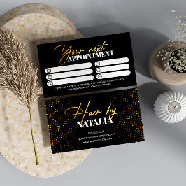 Modern Guld Glitter & Black Gnistra Hair Stylist Tidsbeställning Kort