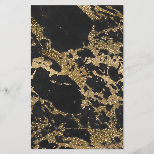 Modern Guld Glitter Black Marble Brevpapper (Framsida)